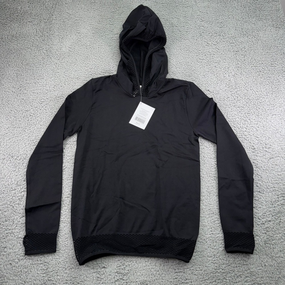 Fabletics Sweater Womens Medium Black Mesh Megan Seamless Pullover Hoodie‎ NWT